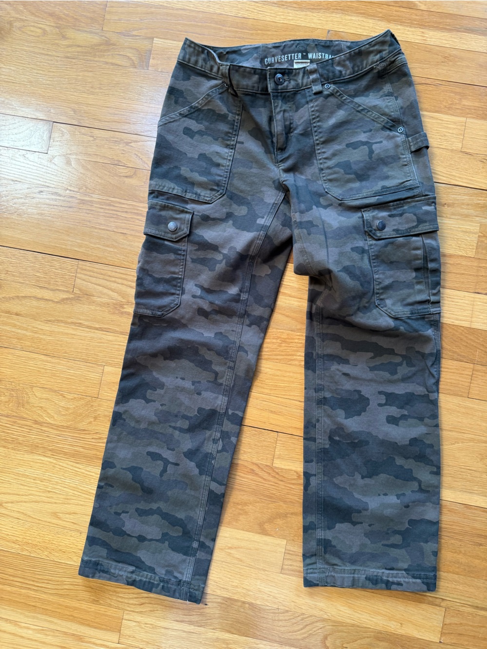 Duluth Trading Co. Women's Ankle Cargo Pants - Olive/Charcoal Camo